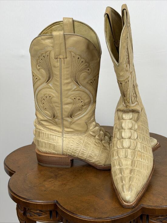 Manoma Tan Embossed Alligator Western Boots Contrast Stitching Mens Size 10.5 main image 6
